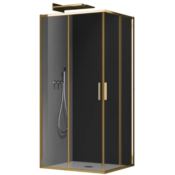 Душова кабіна без піддону Koer SR SC10-90x90x195-TR-12 прозоре скло Easy Clean 6мм, матове золото (KR5943)