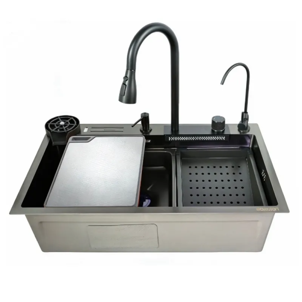 Мийка багатофункціональна Zerix ZH7546-SET-06 Micro Decor Graphite з вбудованим змішувачем з нерж.сталі (ZM5587)