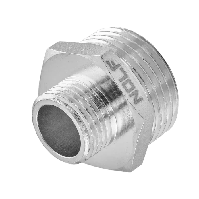 Ніпель редукційний Nolf NFC.N0206-N-1/2"x1/4" нікельований (NF3081)