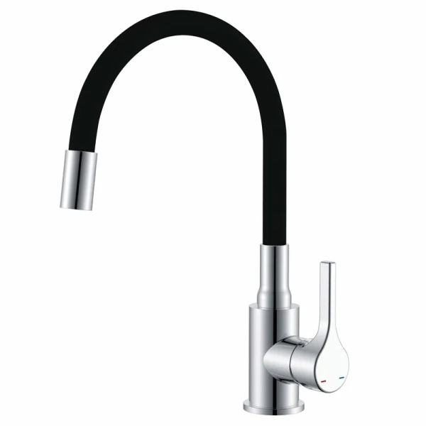 Змішувач для кухні Zerix Rex-011 Chrome Refl.Black з нерж. сталі (Колір хром+силік.вилив чорний) (ZX6127)