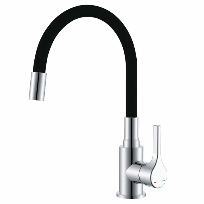 Змішувач для кухні Zerix Rex-011 Chrome Refl.Black з нерж. сталі (Колір хром+силік.вилив чорний) (ZX6127)