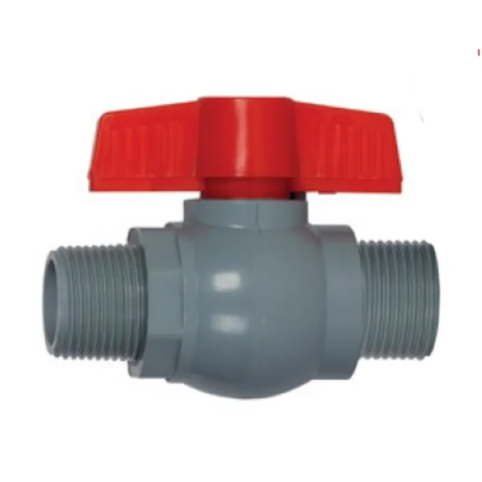 Кран кульовий PLAMIX PVN-1/2" MM PVC, ручка "метелик" (grey+red) (PM0704)