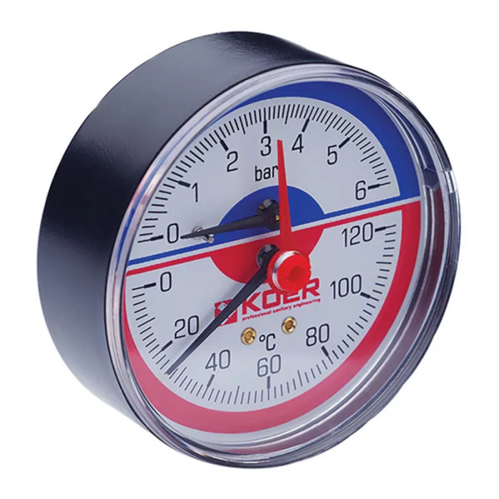 Термо-манометр аксіальний (KOER KM.802A) (0-6 bar), D 80мм, 1/4''-1/2'' (KR0223)