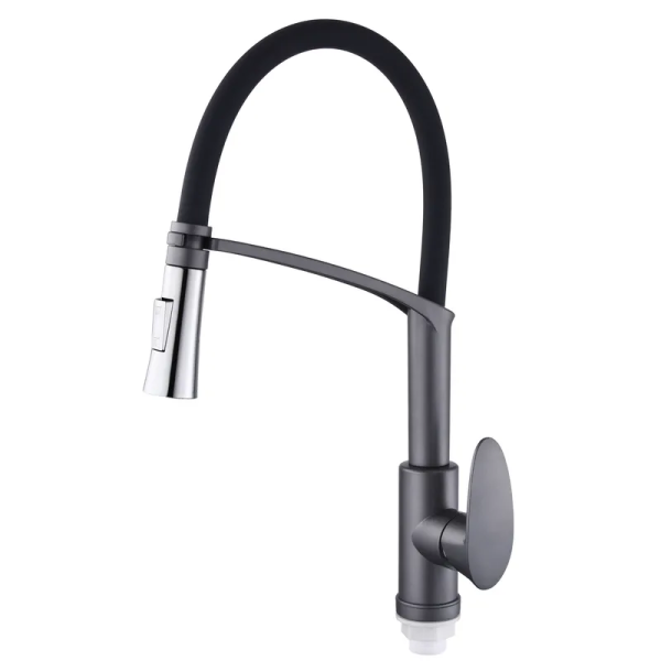Змішувач для кухні Plamix Cezar-017 Set Graphite Refl.Black з силік.вилив (з підведенням) (PM0742)