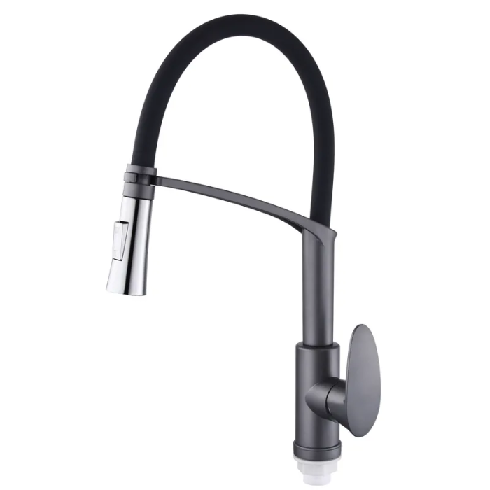 Змішувач для кухні Plamix Cezar-017 Set Graphite Refl.Black з силік.вилив (з підведенням) (PM0742)