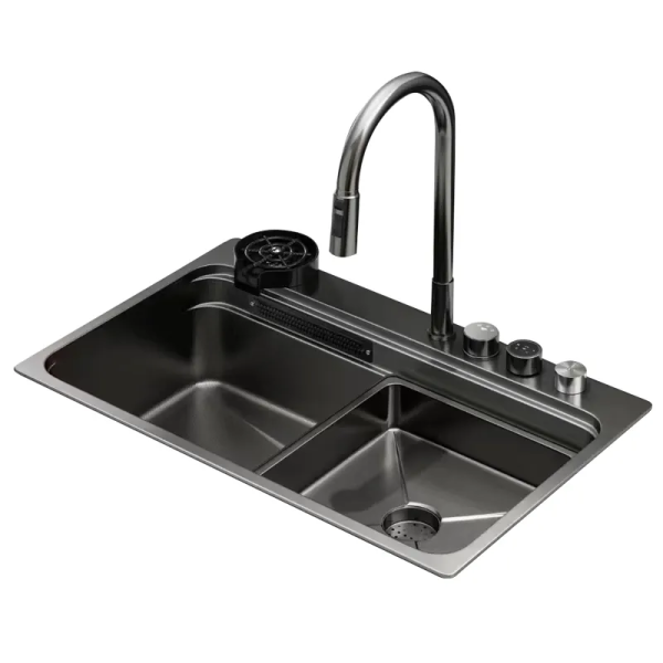 Мийка Zerix ZH7548-SET-03 Nano-Black з вбудованим змішувачем з нерж. сталі (ZM5577)
