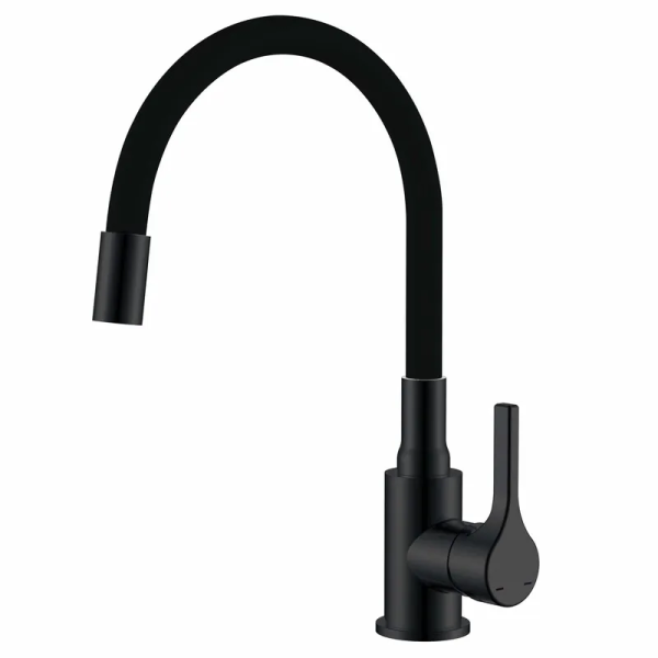 Змішувач для кухні Zerix Rex-011 Black Refl.Black з нерж.сталі (Колір чорний+силік.вилив чорний) (ZX6132)