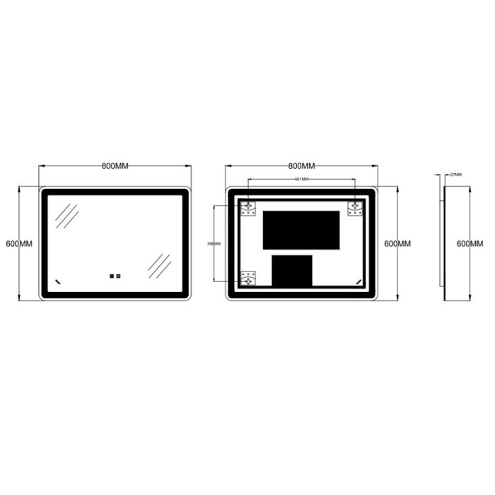 Дзеркало Zerix Mirra MR05-80x60-REVERSE з LED Touch, Anti-fog, димером, регулятором яскравості (ZX6056)