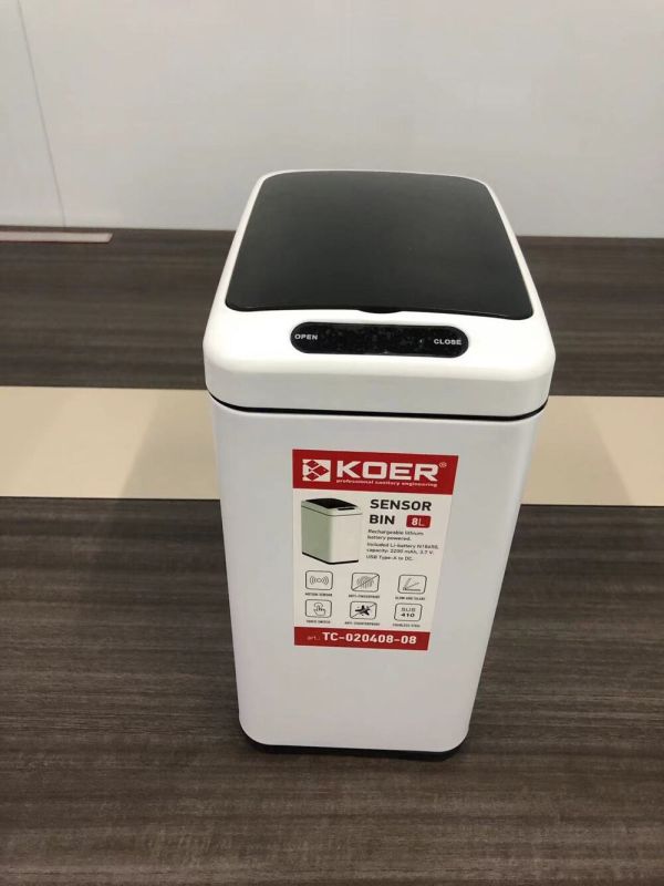 Відро для сміття сенсорне прямокутне Koer TC-020408-08 8 л колір білий (KR5589)