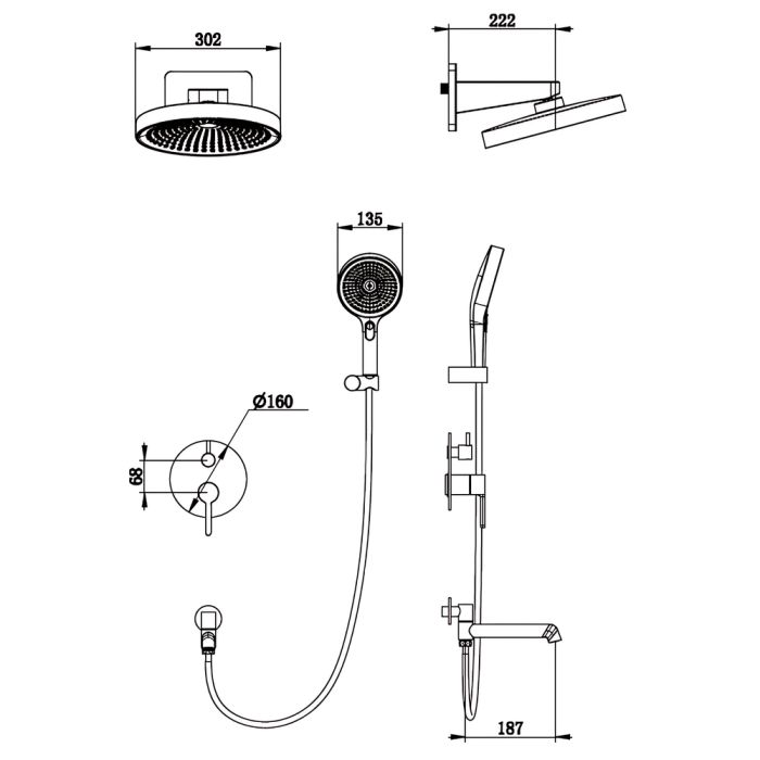 Вбудована душова система Koer KB-66029-05 3 функції Колір чорний (KR5492)