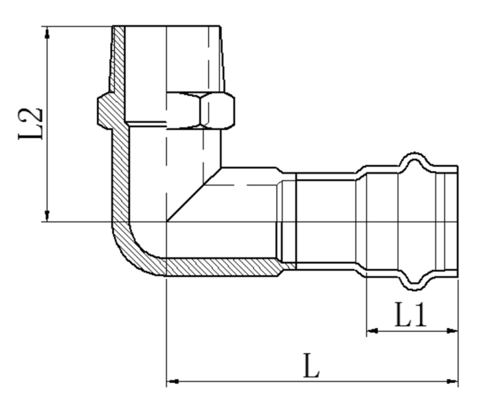 Коліно 90° ЗР Koer KQ.L2206M Press-Inox AISI 304 22x1/2" (KR6416)