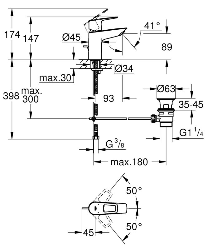 Змішувач для раковини S-розміру Grohe BauLoop New (23335001)