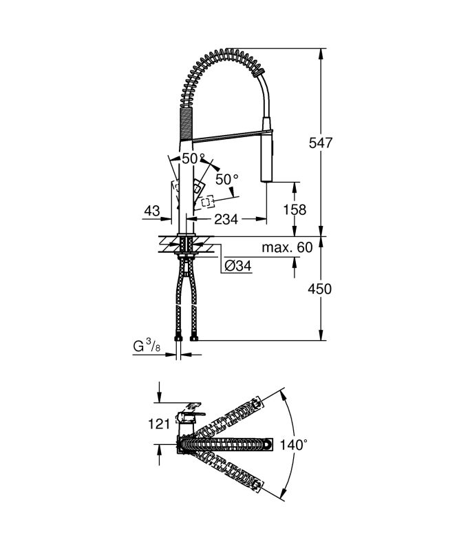 Змішувач для кухні з гнучким виливом Grohe Eurocube (31395000)