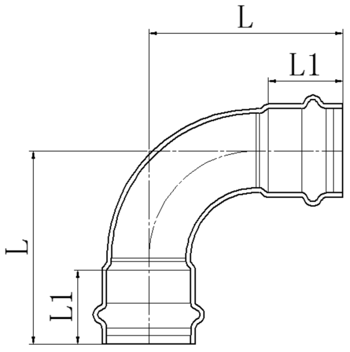 Коліно 90° дворозтрубне Koer KQ.L54-2 Press-Inox AISI 304 54x54 (KR6405)