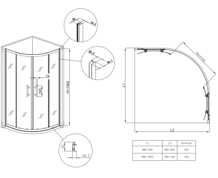 Душова кабіна без піддону Koer SR SC04-90x90x195-TR-07 прозоре скло Easy Clean 5мм, графіт (KR5362)