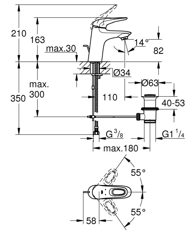 Змішувач для раковини S-розміру Grohe Eurostyle (33558003)