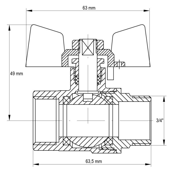 Кран кульовий KOER KR.218.G - 3/4" FM ГШМ YELLOW, ручка "метелик" жовта (KR0094)
