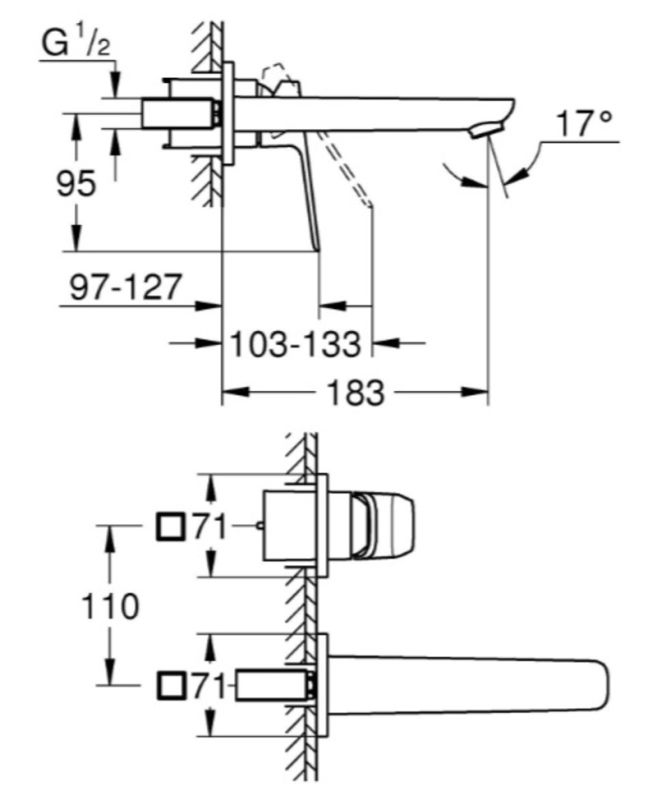 Змішувач для раковини Grohe Cubeo на 2 отвори M-розміру (1017882430)