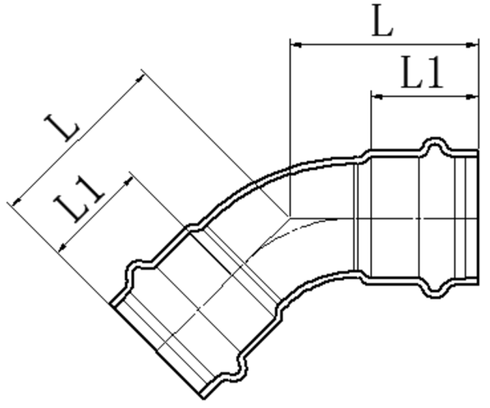 Коліно 45° дворозтрубне Koer KQ.B28-2 Press-Inox AISI 304 28x28 (KR6435)