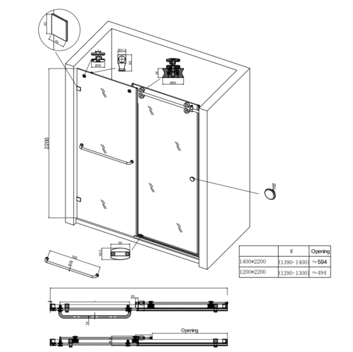 Двері в нішу Koer SR SD06-140x220-TR-07 прозоре скло Easy Clean 8мм, графіт (KR5369)
