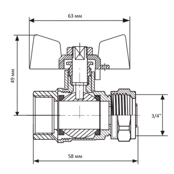 Кран кульовий KOER KR.352 - 20x3/4F WING (LL1789)