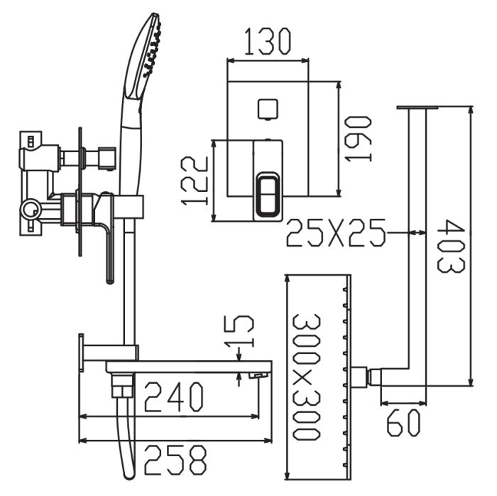 Душова система вбудована Koer KB-66009-01 3 функції (Колір хром) (KR6019)