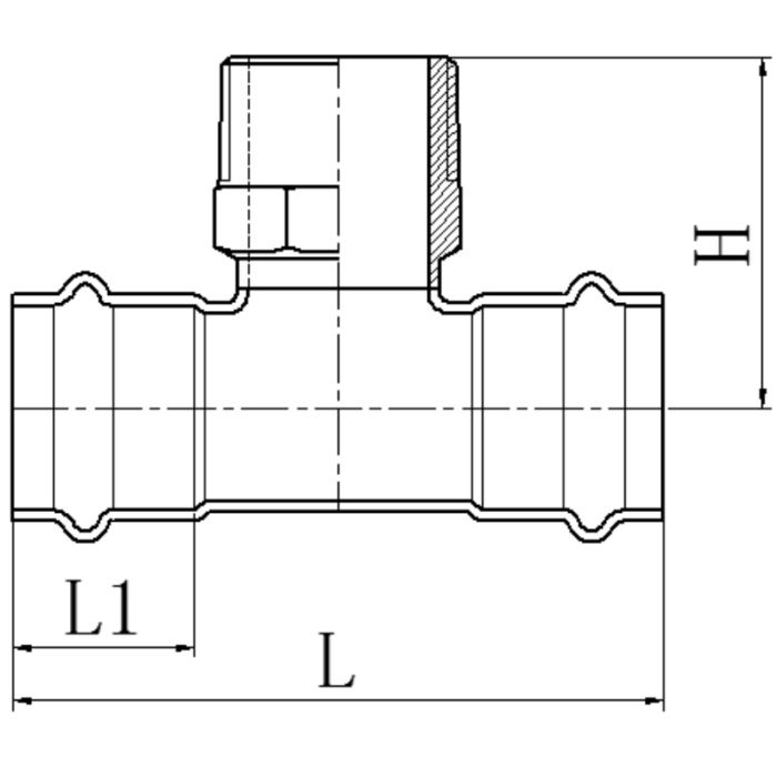 Трійник дворозтрубний ЗР Koer KQ.T1806M Press-Inox AISI 304 18x1/2"x18 (KR6383)