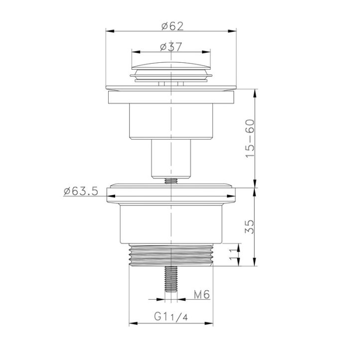Донний клапан для раковини Zerix BV-04 1 1/4''  універсальний (з/без перел) СLICK-СLACK (Колір хром) (ZX6021)