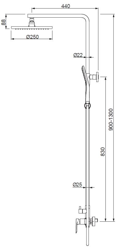Душова колона зі змішувачем Koer KB-52028-01, 2 функції (KR5309)
