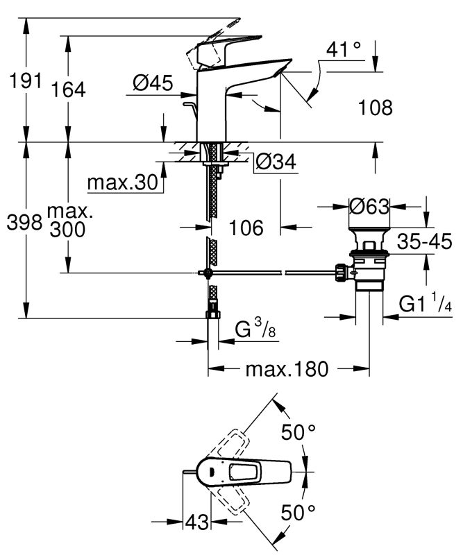 Змішувач для раковини M-розміру Grohe BauLoop New (23762001)