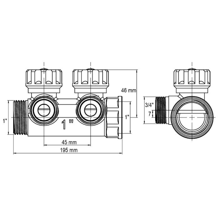Колектор для теплої підлоги з адаптером Koer KR.1127-2 - 1"x2 - 3/4 Ways (євроконус-площина) (KR4946)