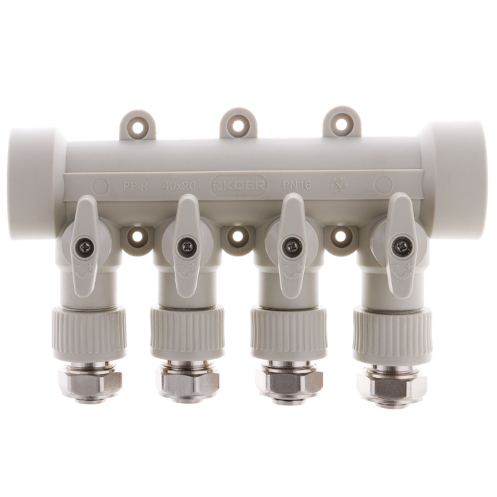 Розподільний колектор опалення 4-way з фітингом (40x20) PPR Koer K0192.PRO (KP2557)