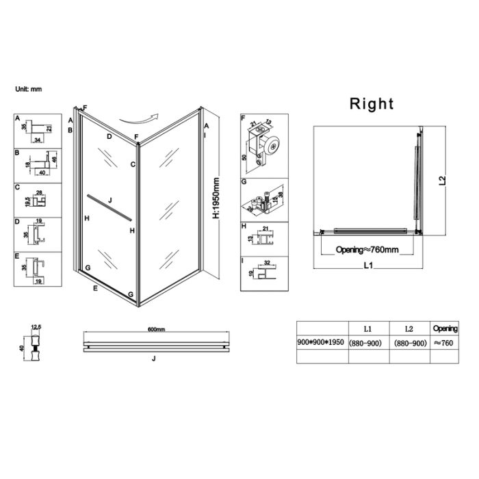 Душова кабіна без піддону Koer SR SC09-90x90x200-R-TR-01 прозоре скло Easy Clean 6мм Хром (KR5770)