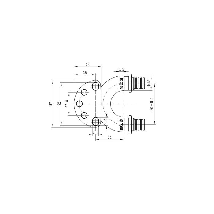 Кутник настін з наскрізн.проход.та ВР Koer KA.LW16-06F-16- 16(2.2mm) x 1/2"F x 16(2.2mm) (KR4882)