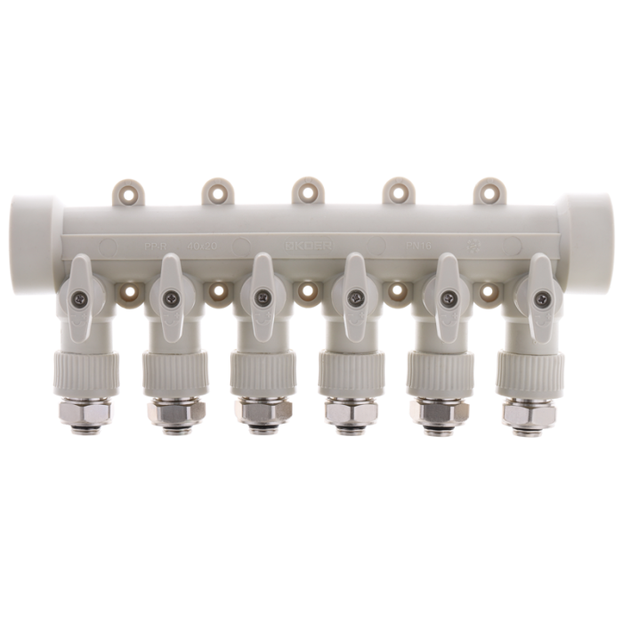 Розподільний колектор опалення 6-way з фітингом (40x20) PPR Koer K0194.PRO (KP2559)