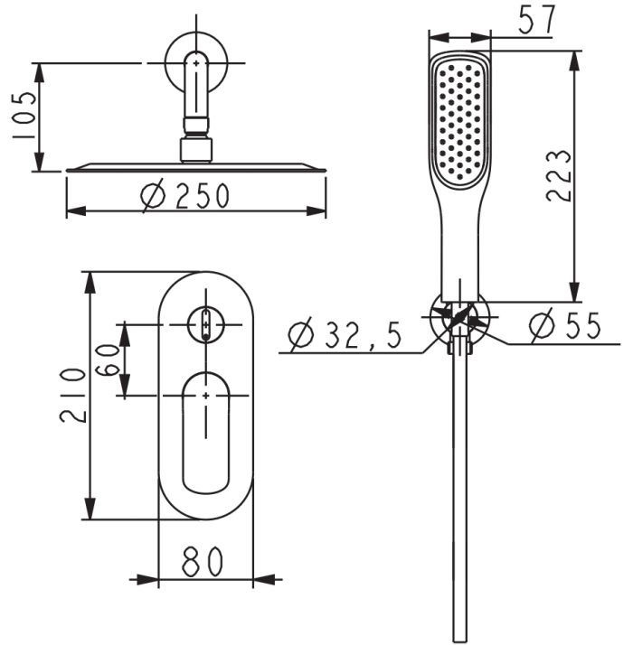 Вбудована душова система Koer KB-62028-07 2 функції (Колір графіт) (KR6011)