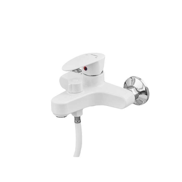 Змішувач для ванни Plamix CEZAR-009 EURO SET White, зі шлангом, лійкою та кронштейном (PM0692)
