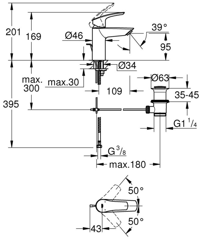 Змішувач для раковини S-розміру Grohe Eurosmart New (33265003)