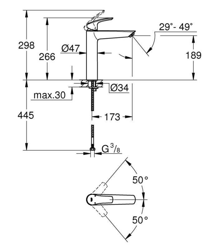 Змішувач на стільницю для раковини XL-розміру Grohe Eurosmart New (23971003)