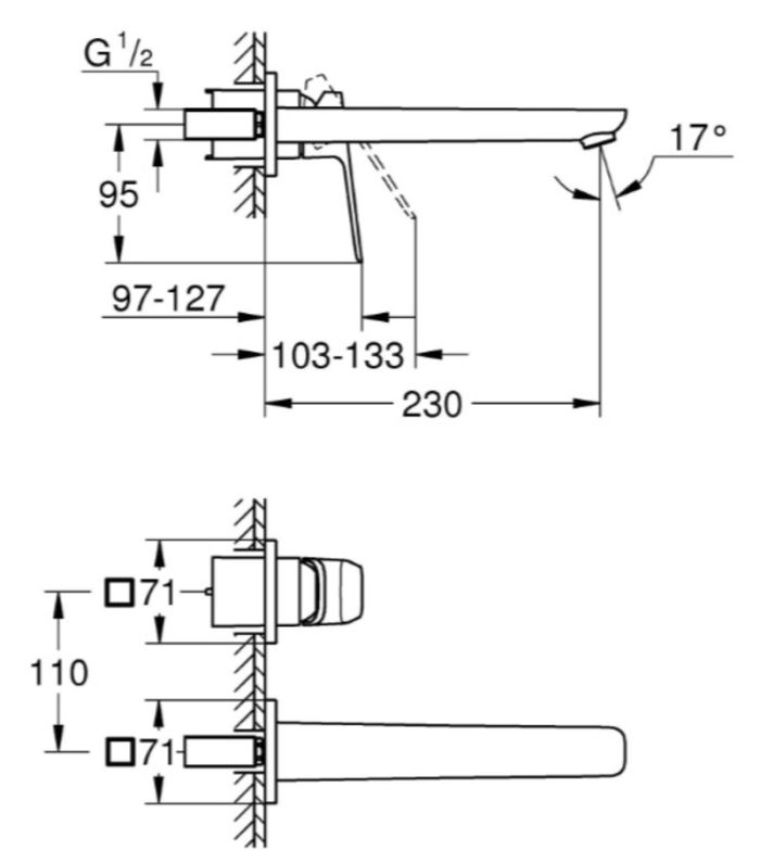 Змішувач для раковини Grohe Cubeo на 2 отвори L-розміру (1017892430)