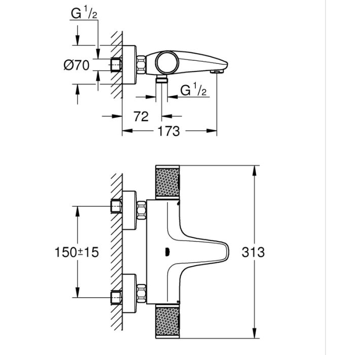 Змішувач для ванни з термостатом Grohe Grohtherm 1000 Performance (34830000)