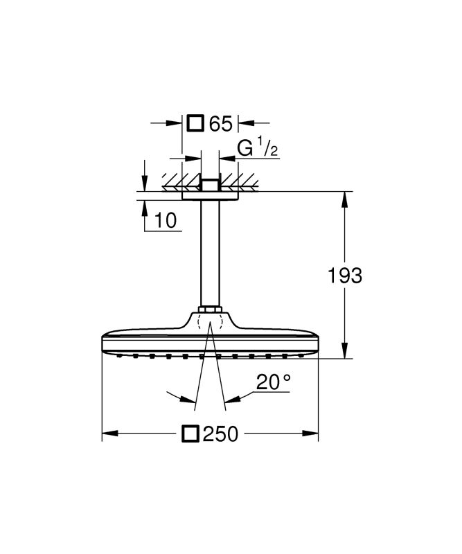 Верхній душ зі стельовим кронштейном Grohe Tempesta Cube (260088000)