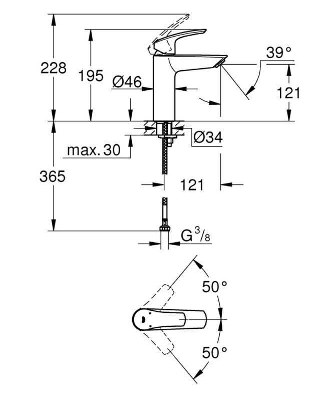 Змішувач для раковини M-розміру Grohe Eurosmart New (23324003)