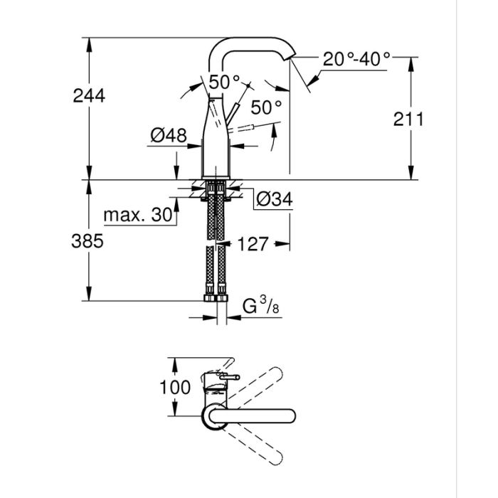 Одноважільний змішувач для раковини L-Size Grohe Essence (24177KF1)