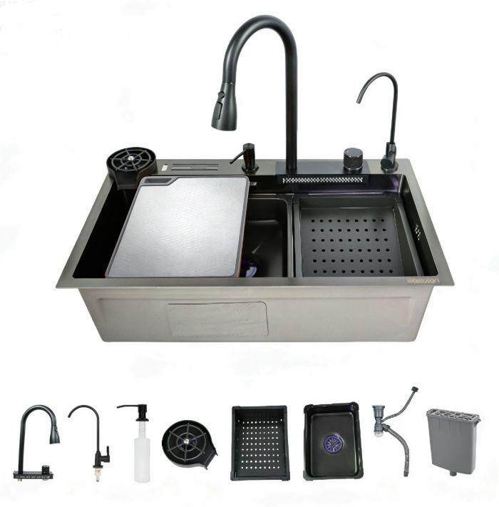 Мийка багатофункціональна Zerix ZH7546-SET-07 DECOR NANO-BLACK з вбудованим змішувачем (ZX5683)