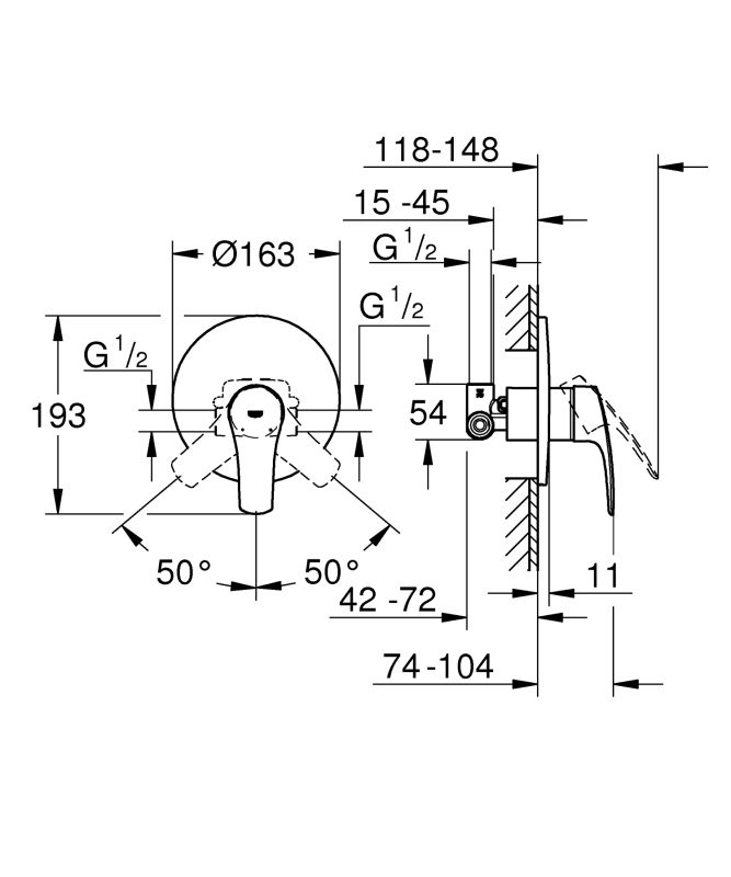 Набір для душу з верхнім душем Grohe Eurosmart UA33556003 (33556003+28576000+27541001) (UA33556003)