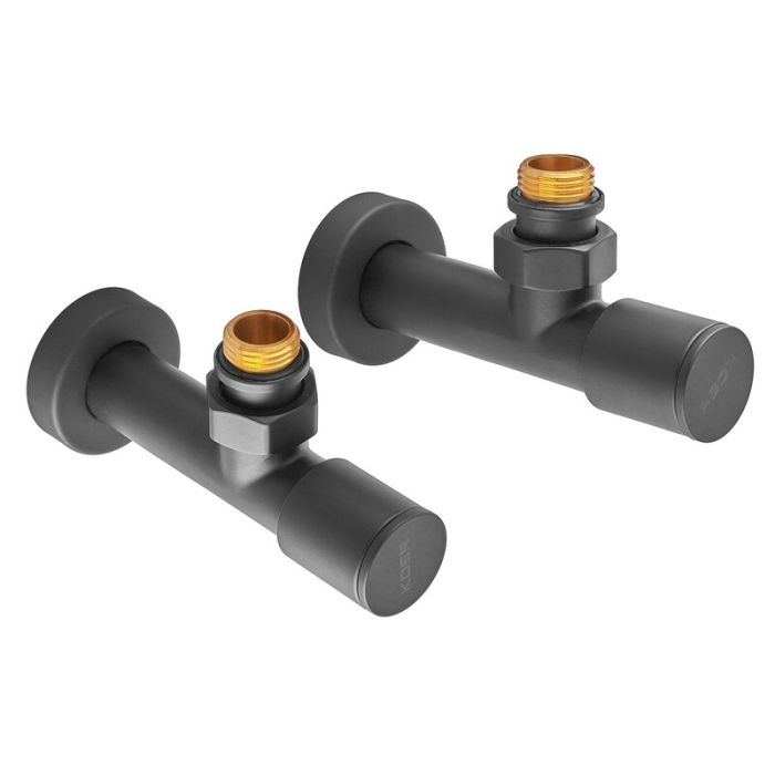 Комплект кранів для рушникосушки кутовий Koer KR.SET.535 BLACK - M1/2''xM1/2'' подовжений (KR5844)