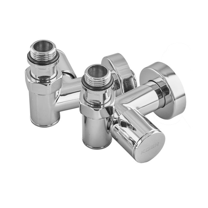 Комплект кранів для рушникосушки кутовий Koer KR.SET.551 - M1/2''xM1/2'' під ТЕН хромований (KR5841)