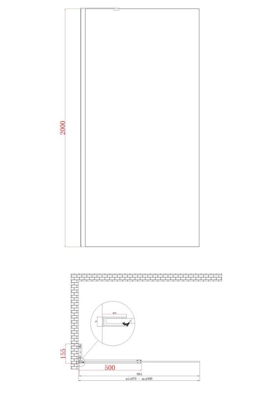 Душова перегородка Koer SR SP02-100x200-TR-01 Walk-In прозоре скло Easy Clean 8мм, хром (KR5395)
