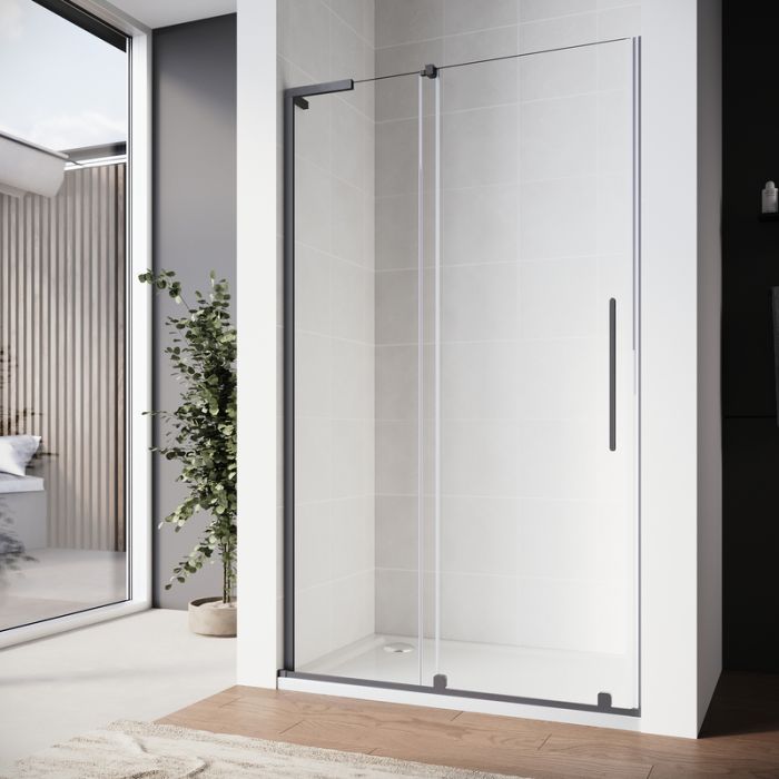 Двері у нішу Walk-In розсувні Koer SR SD07-120x200-L-TR-07 прозоре скло Easy Clean 8мм Графіт (KR5688)